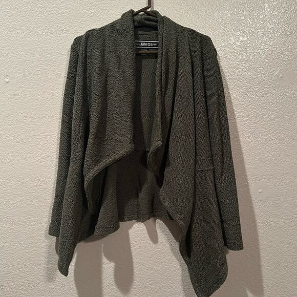 BNCI Green textured draped fitted Cardigan Sz L - Picture 1 of 5